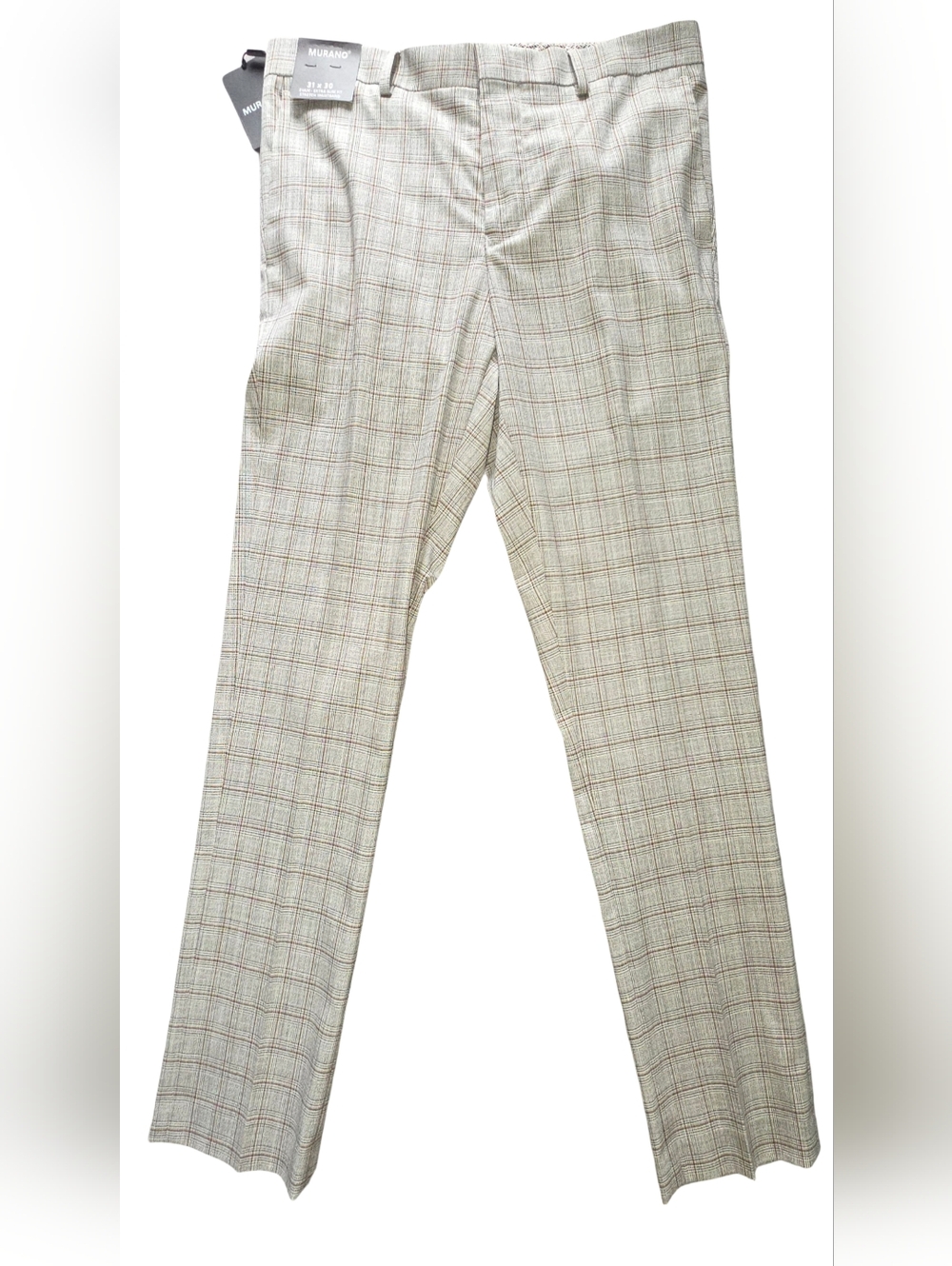 NWT Murano Extra Slim Fit Plaid Dress Pants 31X30 Light Grey Stretch Waistband